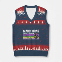 Funny Mardi Gras Laissez Les Bon Temps Rouler V-Neck Knit Sweater Vest Fleur De Lis Glitter Print