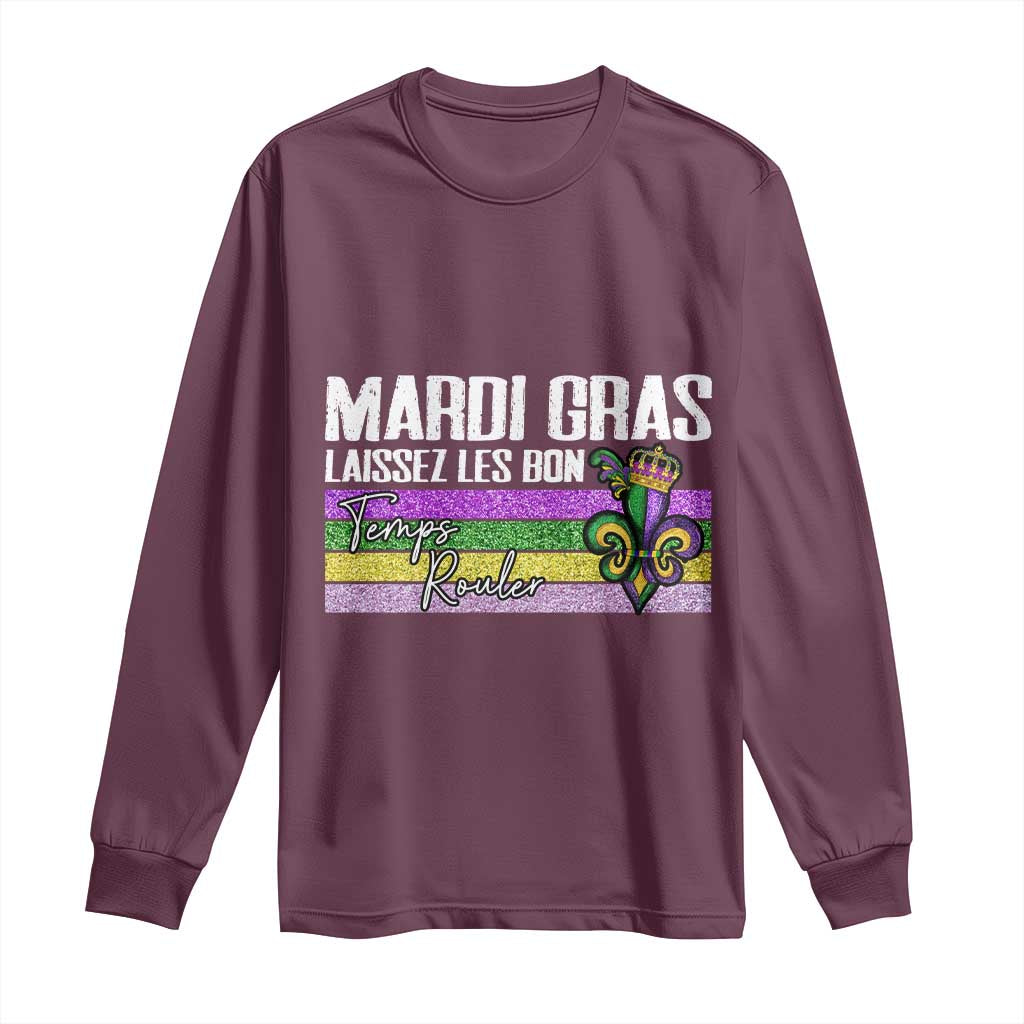Funny Mardi Gras Laissez Les Bon Temps Rouler Long Sleeve Shirt Fleur De Lis Glitter Print