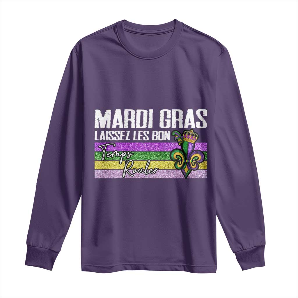 Funny Mardi Gras Laissez Les Bon Temps Rouler Long Sleeve Shirt Fleur De Lis Glitter Print