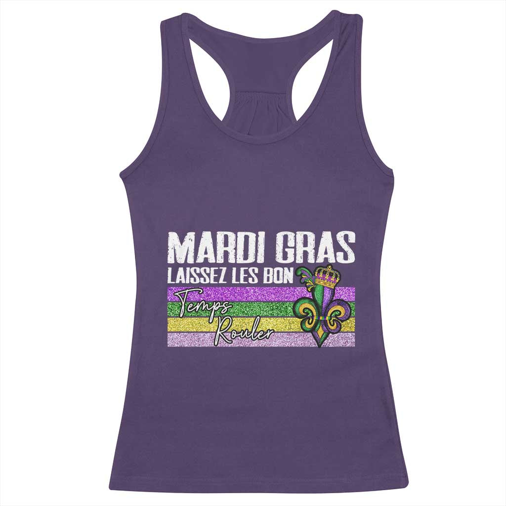 Funny Mardi Gras Laissez Les Bon Temps Rouler Racerback Tank Top Fleur De Lis Glitter Print