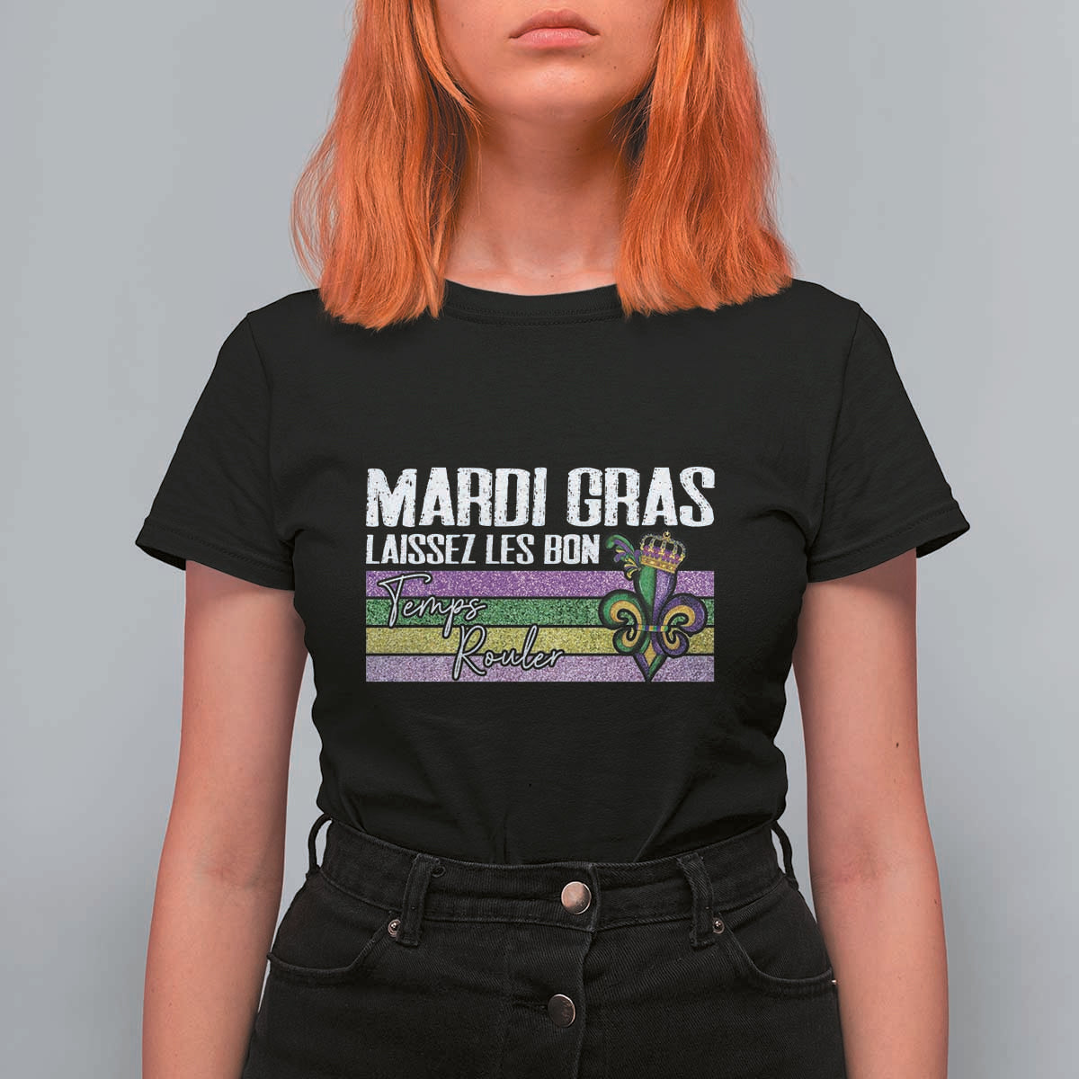 Funny Mardi Gras Laissez Les Bon Temps Rouler T Shirt For Women Fleur De Lis Glitter Print