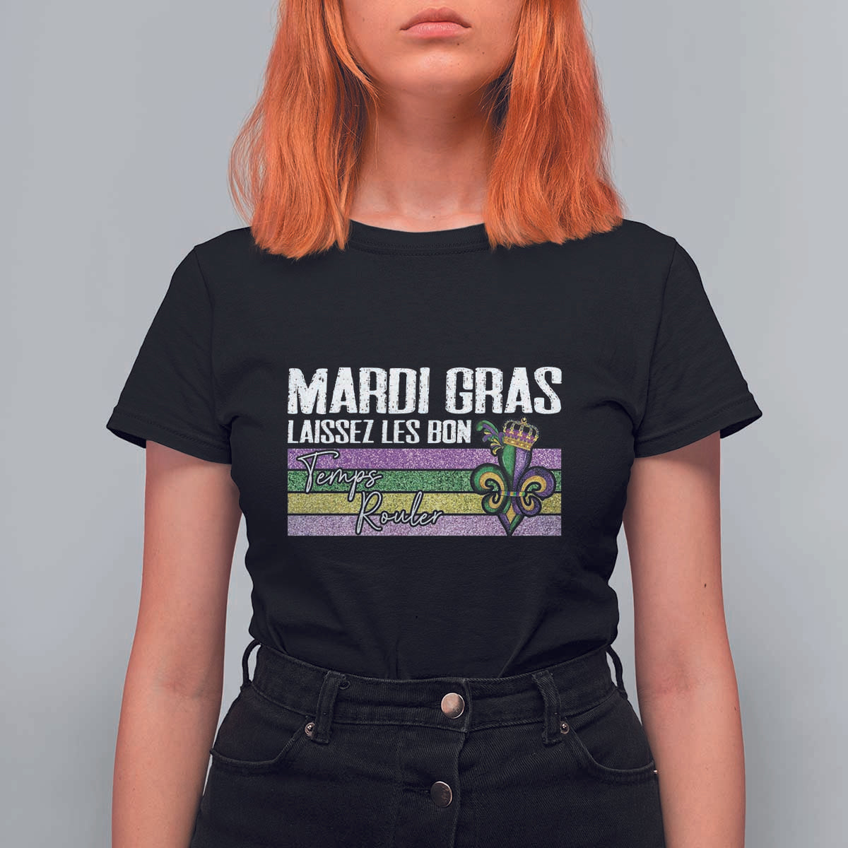 Funny Mardi Gras Laissez Les Bon Temps Rouler T Shirt For Women Fleur De Lis Glitter Print