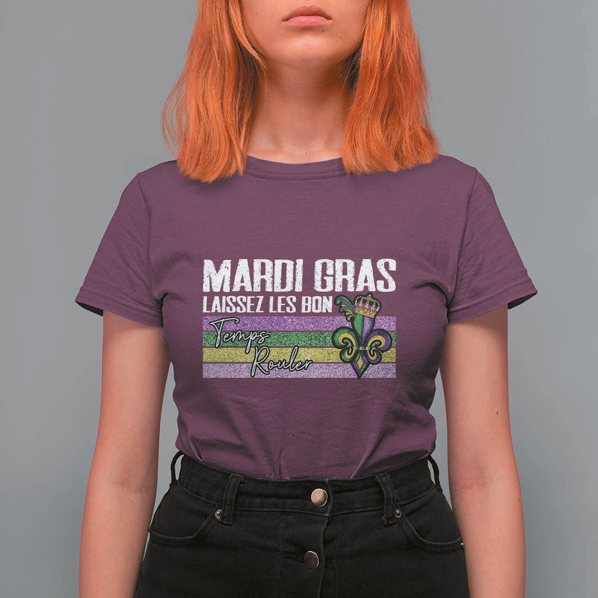 Funny Mardi Gras Laissez Les Bon Temps Rouler T Shirt For Women Fleur De Lis Glitter Print