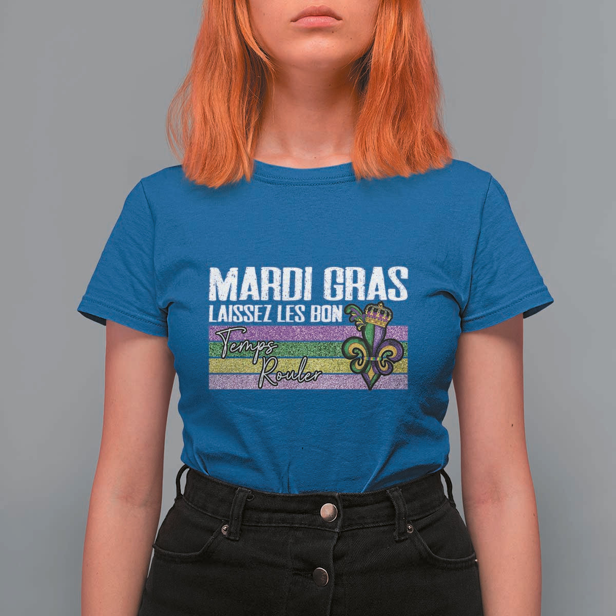 Funny Mardi Gras Laissez Les Bon Temps Rouler T Shirt For Women Fleur De Lis Glitter Print