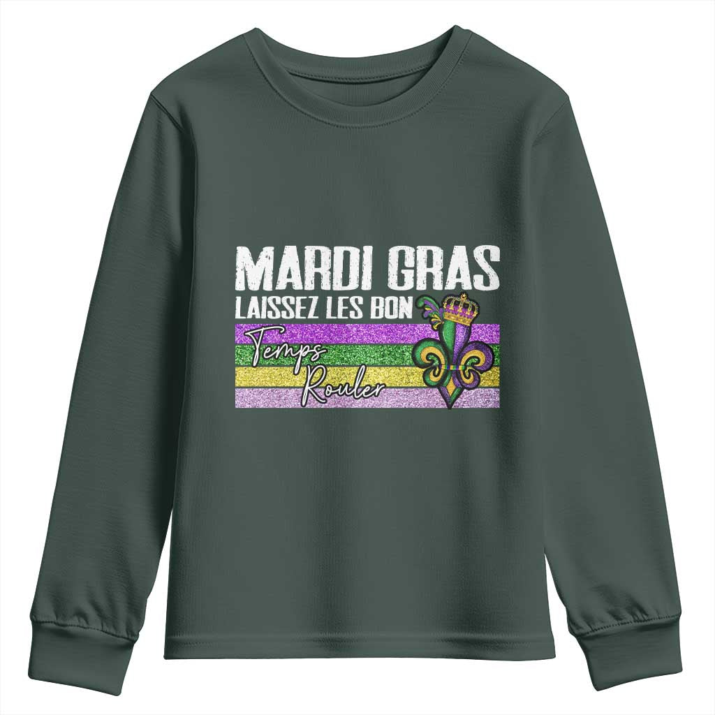 Funny Mardi Gras Laissez Les Bon Temps Rouler Youth Sweatshirt Fleur De Lis Glitter Print