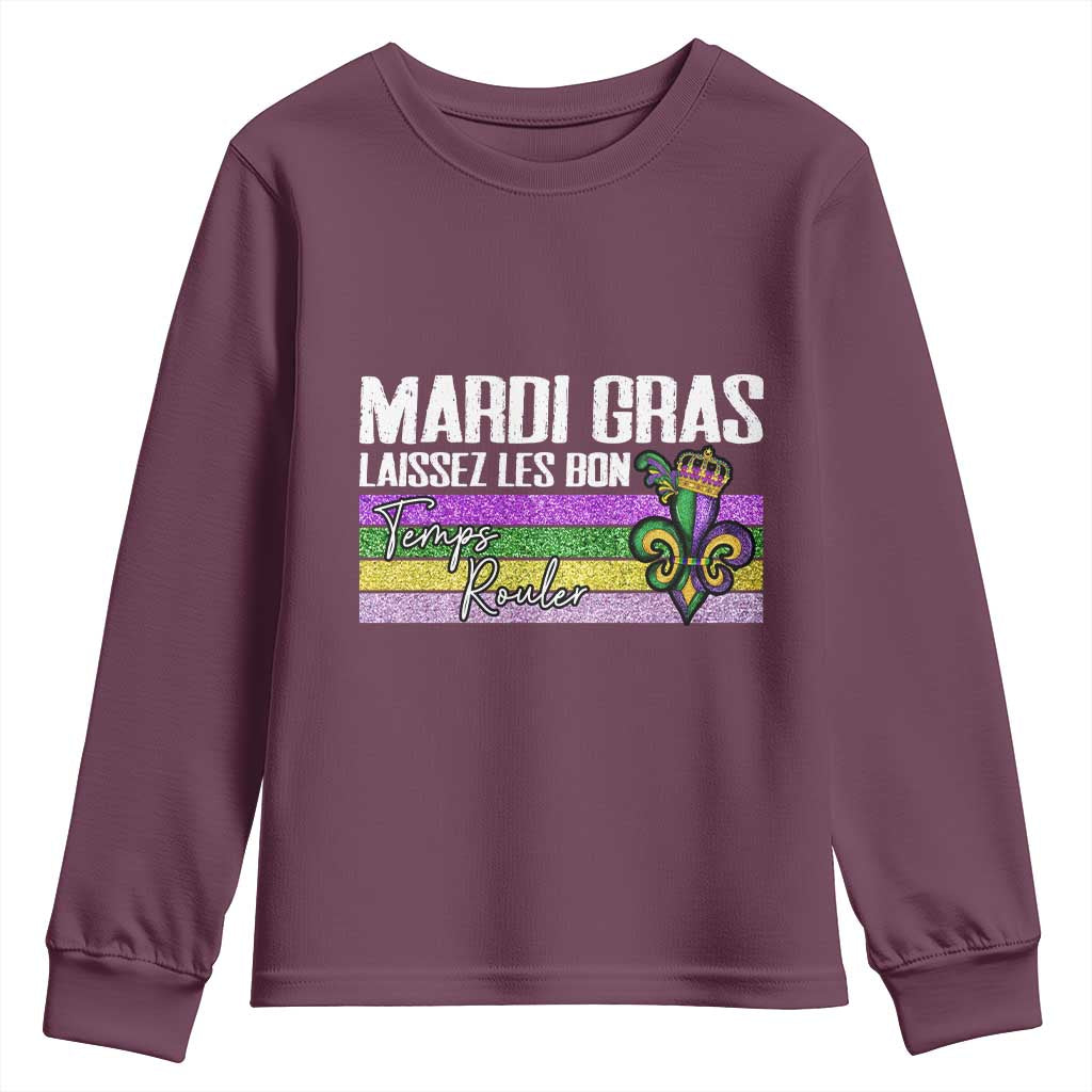 Funny Mardi Gras Laissez Les Bon Temps Rouler Youth Sweatshirt Fleur De Lis Glitter Print