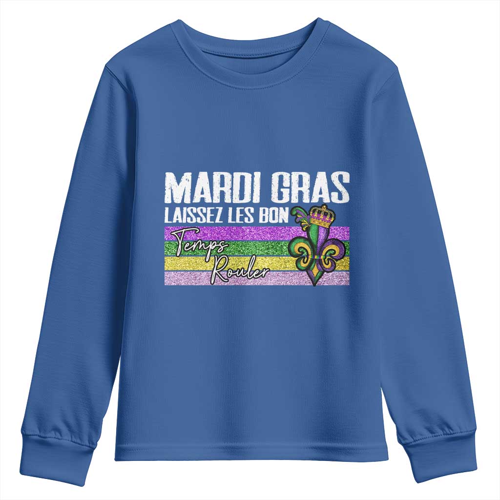Funny Mardi Gras Laissez Les Bon Temps Rouler Youth Sweatshirt Fleur De Lis Glitter Print