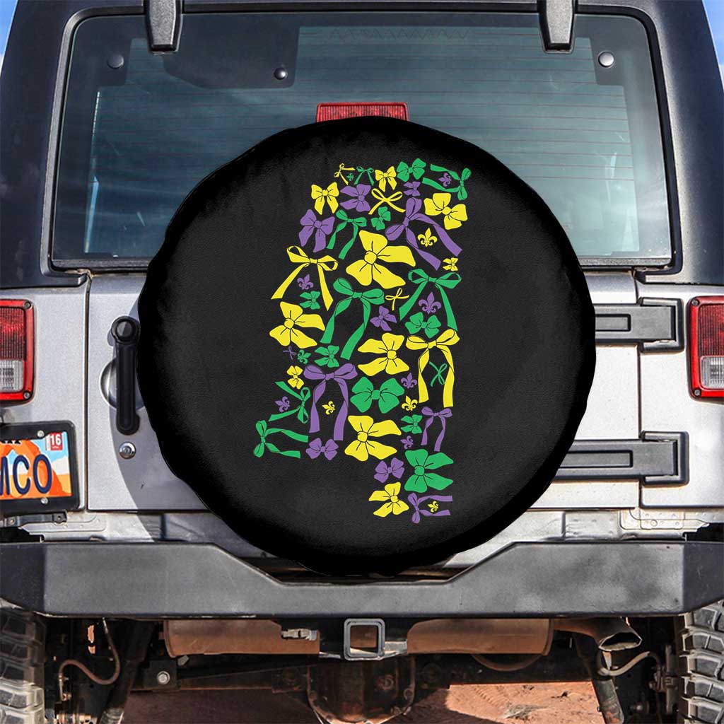 Funny Mardi Gras Mississippi Map Coquette Bow Spare Tire Cover