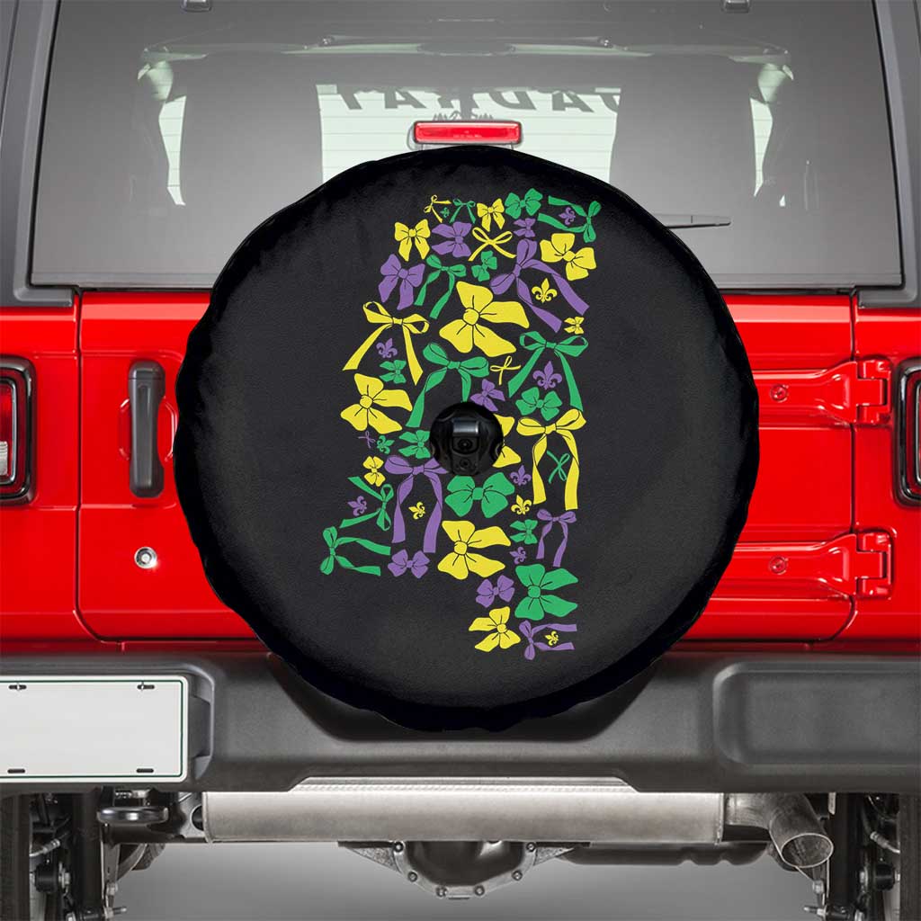 Funny Mardi Gras Mississippi Map Coquette Bow Spare Tire Cover