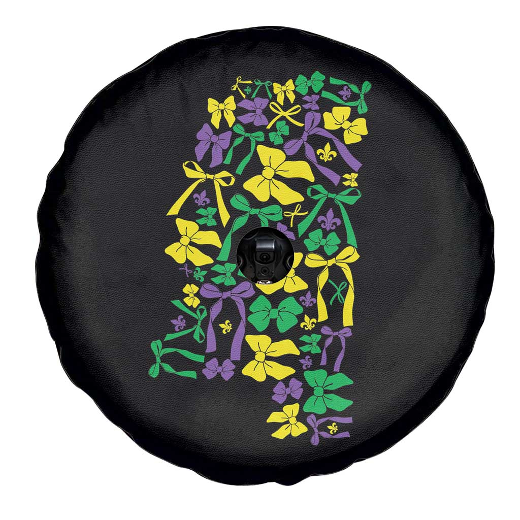 Funny Mardi Gras Mississippi Map Coquette Bow Spare Tire Cover