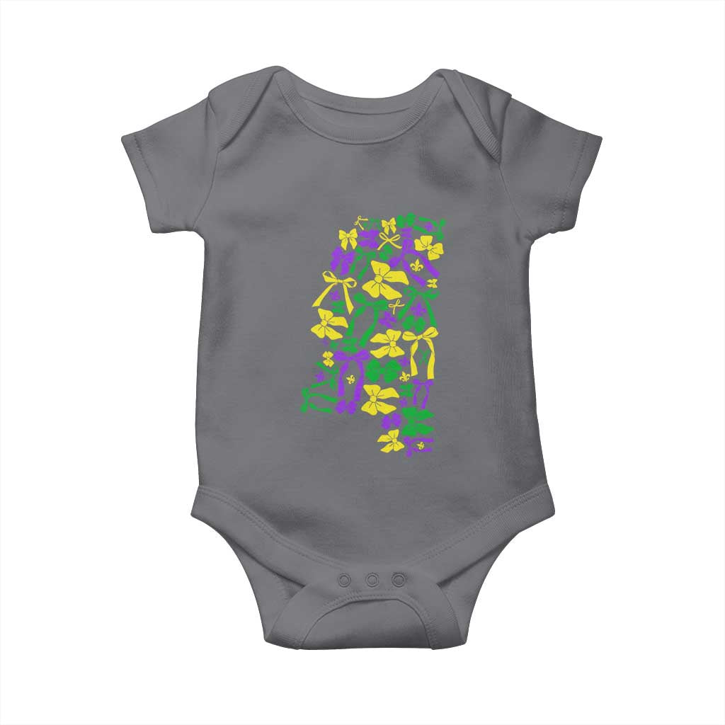 Funny Mardi Gras Mississippi Map Coquette Bow Baby Onesie