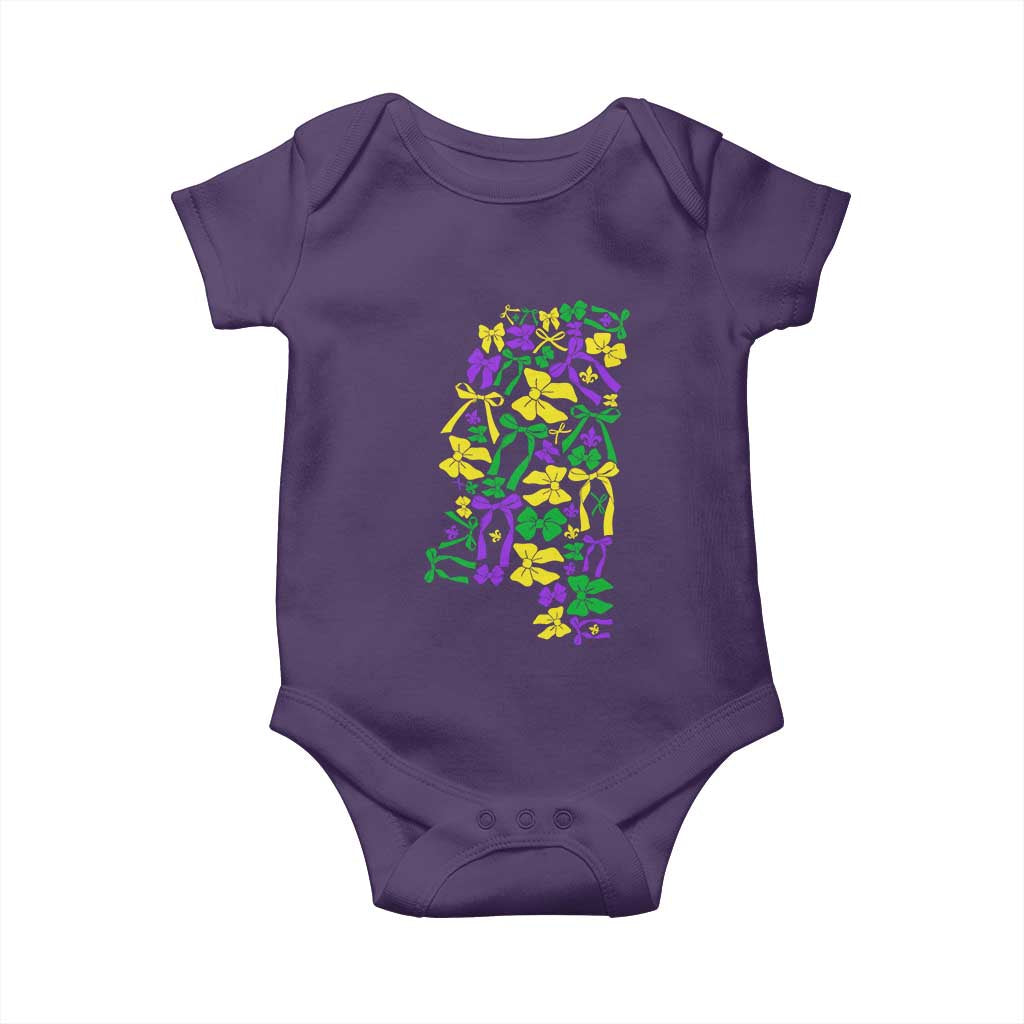 Funny Mardi Gras Mississippi Map Coquette Bow Baby Onesie