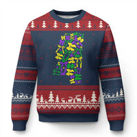 Funny Mardi Gras Mississippi Map Coquette Bow Ugly Christmas Sweater