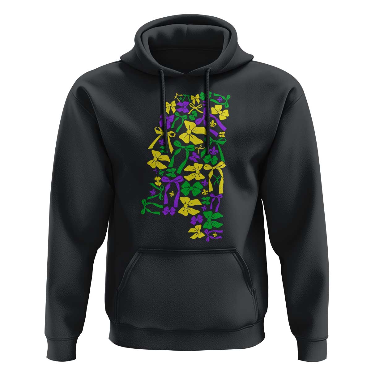 Funny Mardi Gras Mississippi Map Coquette Bow Hoodie