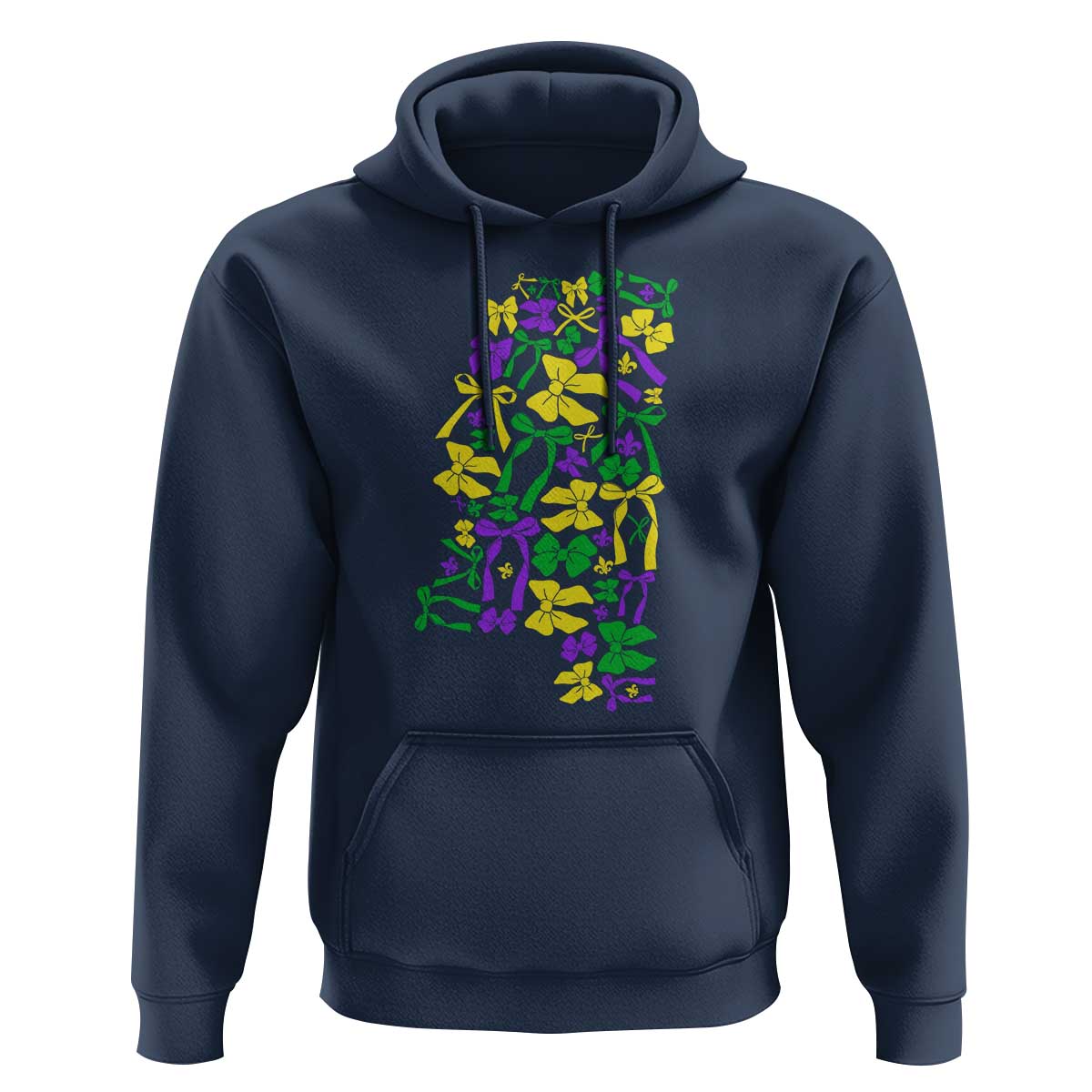 Funny Mardi Gras Mississippi Map Coquette Bow Hoodie
