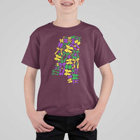 Funny Mardi Gras Mississippi Map Coquette Bow T Shirt For Kid
