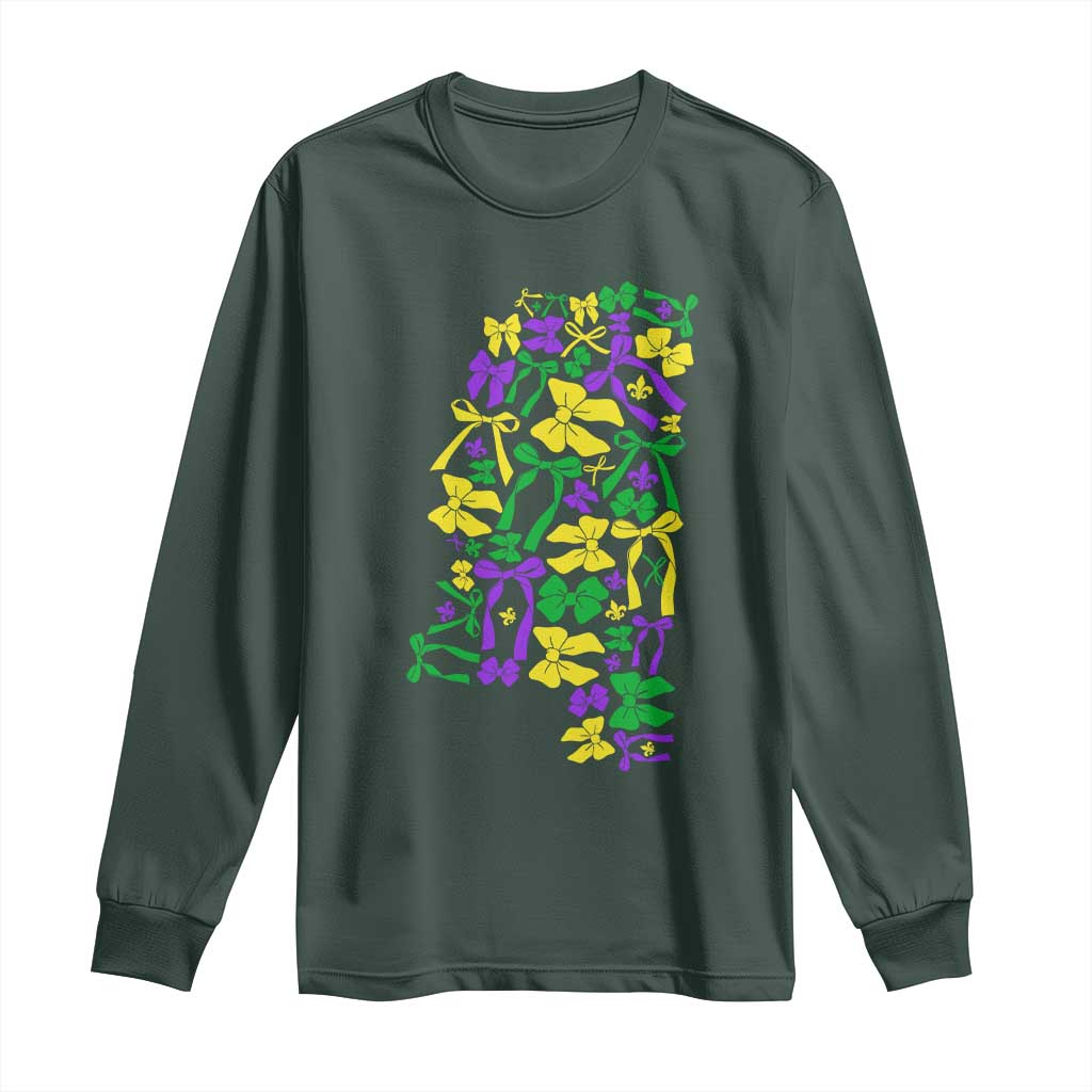 Funny Mardi Gras Mississippi Map Coquette Bow Long Sleeve Shirt
