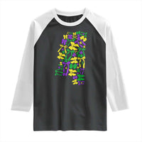 Funny Mardi Gras Mississippi Map Coquette Bow Raglan Shirt