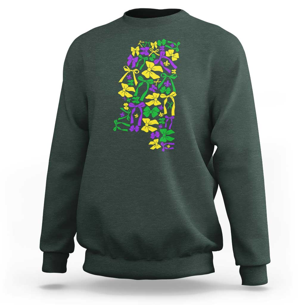 Funny Mardi Gras Mississippi Map Coquette Bow Sweatshirt