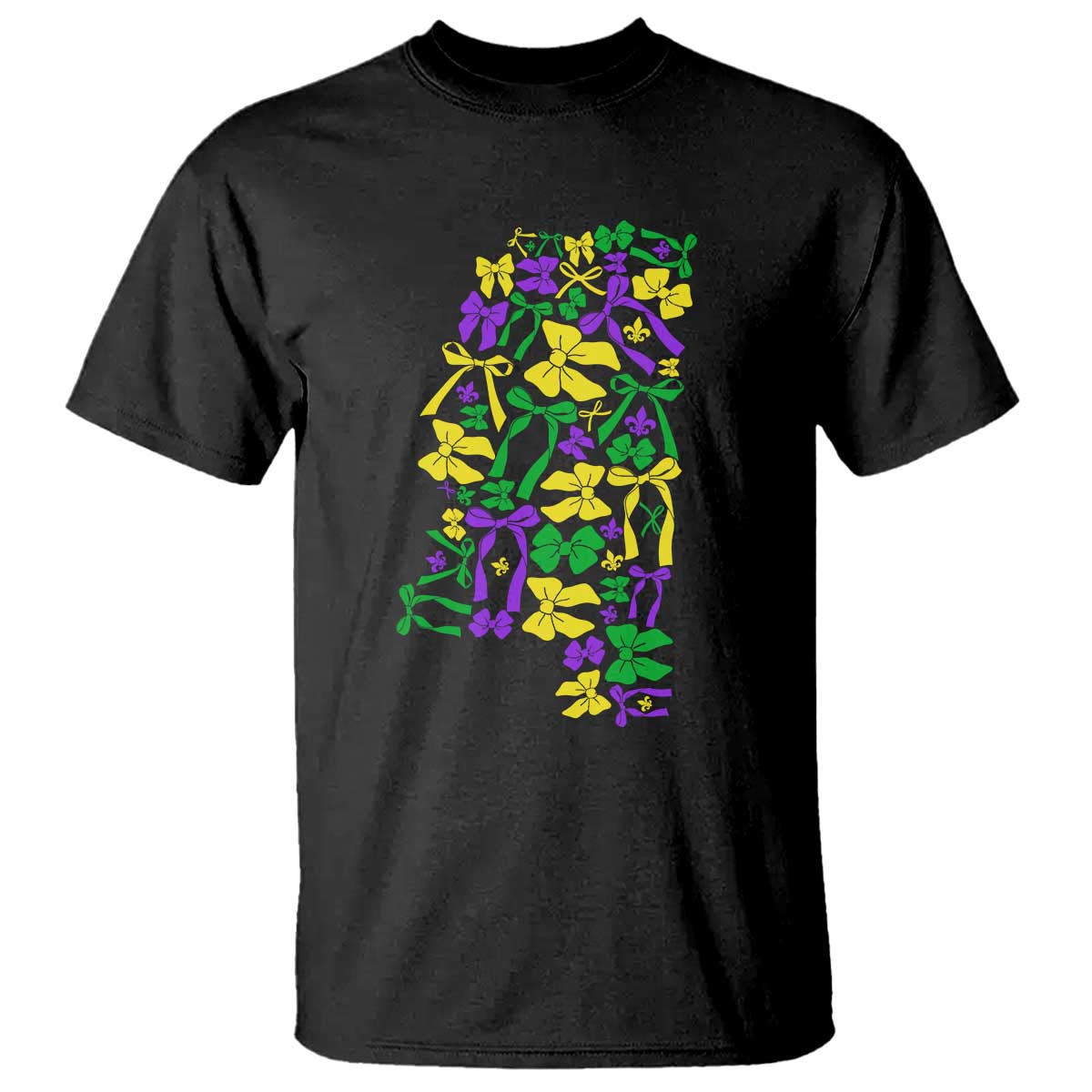 Funny Mardi Gras Mississippi Map Coquette Bow T Shirt