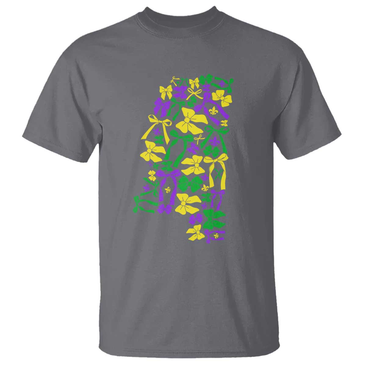 Funny Mardi Gras Mississippi Map Coquette Bow T Shirt