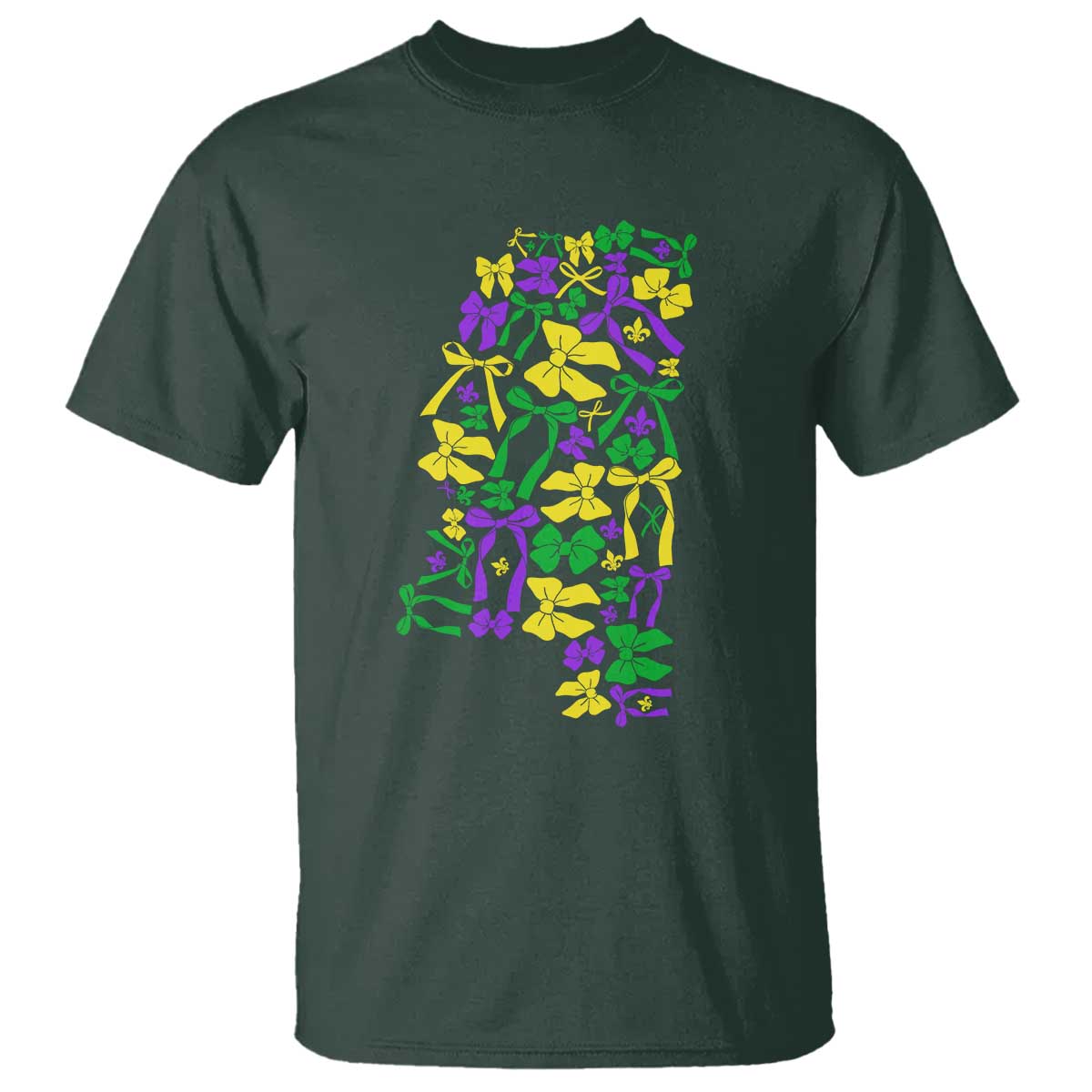 Funny Mardi Gras Mississippi Map Coquette Bow T Shirt