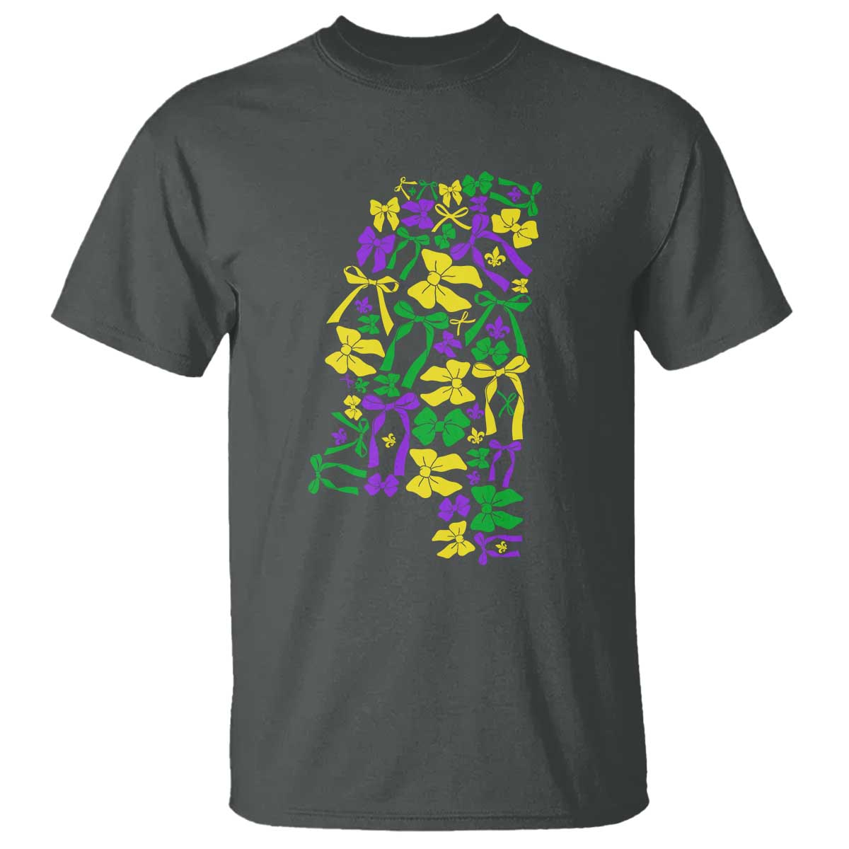 Funny Mardi Gras Mississippi Map Coquette Bow T Shirt