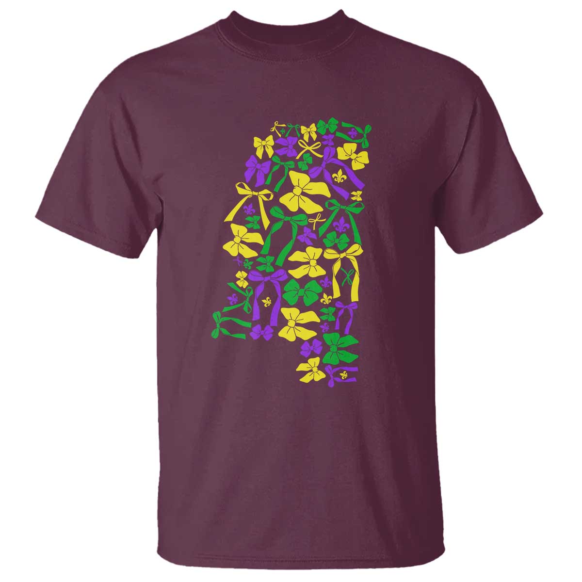 Funny Mardi Gras Mississippi Map Coquette Bow T Shirt