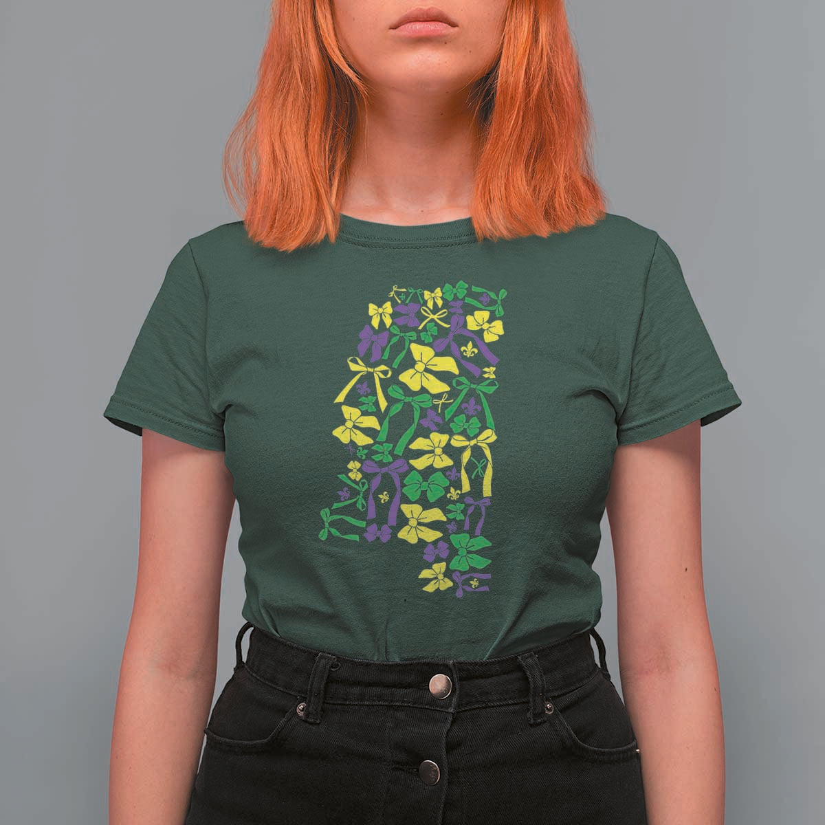 Funny Mardi Gras Mississippi Map Coquette Bow T Shirt For Women