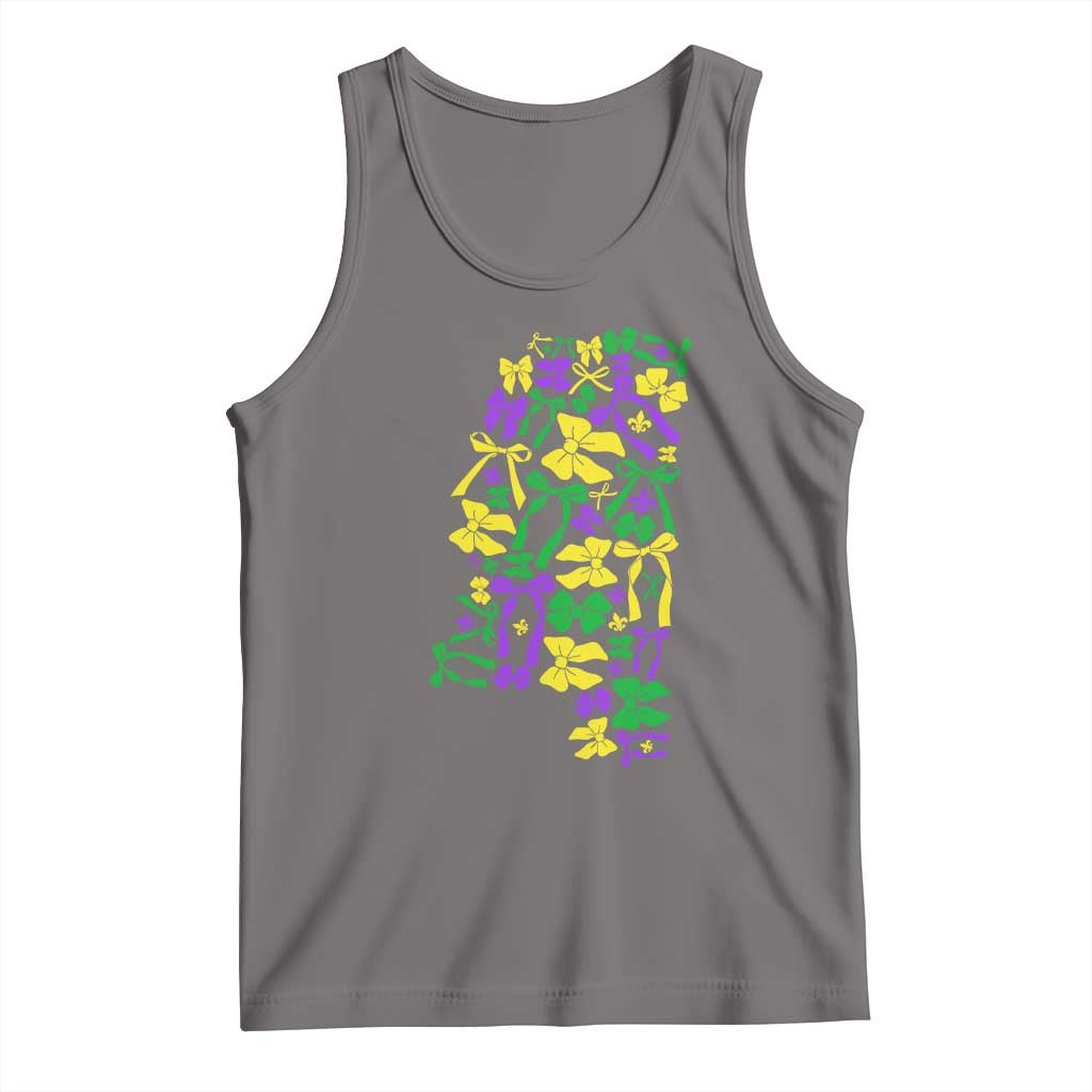 Funny Mardi Gras Mississippi Map Coquette Bow Tank Top