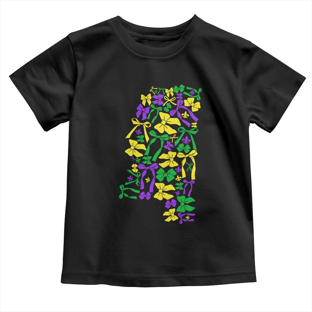 Funny Mardi Gras Mississippi Map Coquette Bow Toddler T Shirt