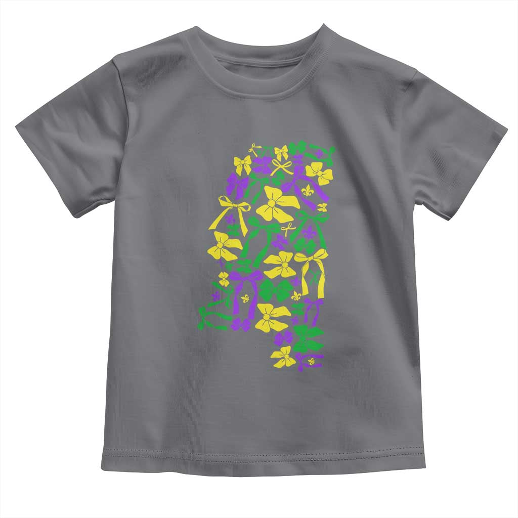 Funny Mardi Gras Mississippi Map Coquette Bow Toddler T Shirt