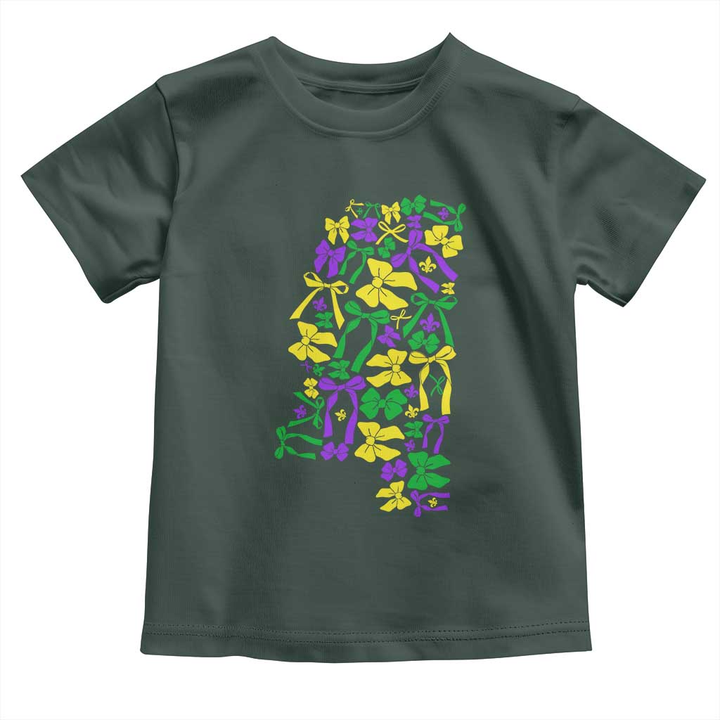Funny Mardi Gras Mississippi Map Coquette Bow Toddler T Shirt