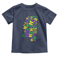 Funny Mardi Gras Mississippi Map Coquette Bow Toddler T Shirt