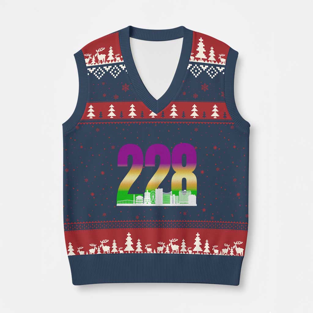 Funny Mardi Gras In Biloxi Mississippi V-Neck Knit Sweater Vest 228 Skyline Area Code
