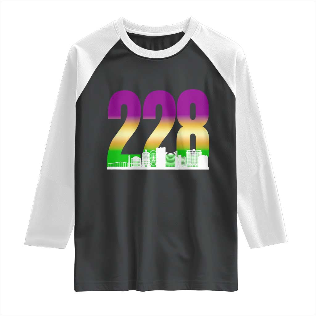 Funny Mardi Gras In Biloxi Mississippi Raglan Shirt 228 Skyline Area Code