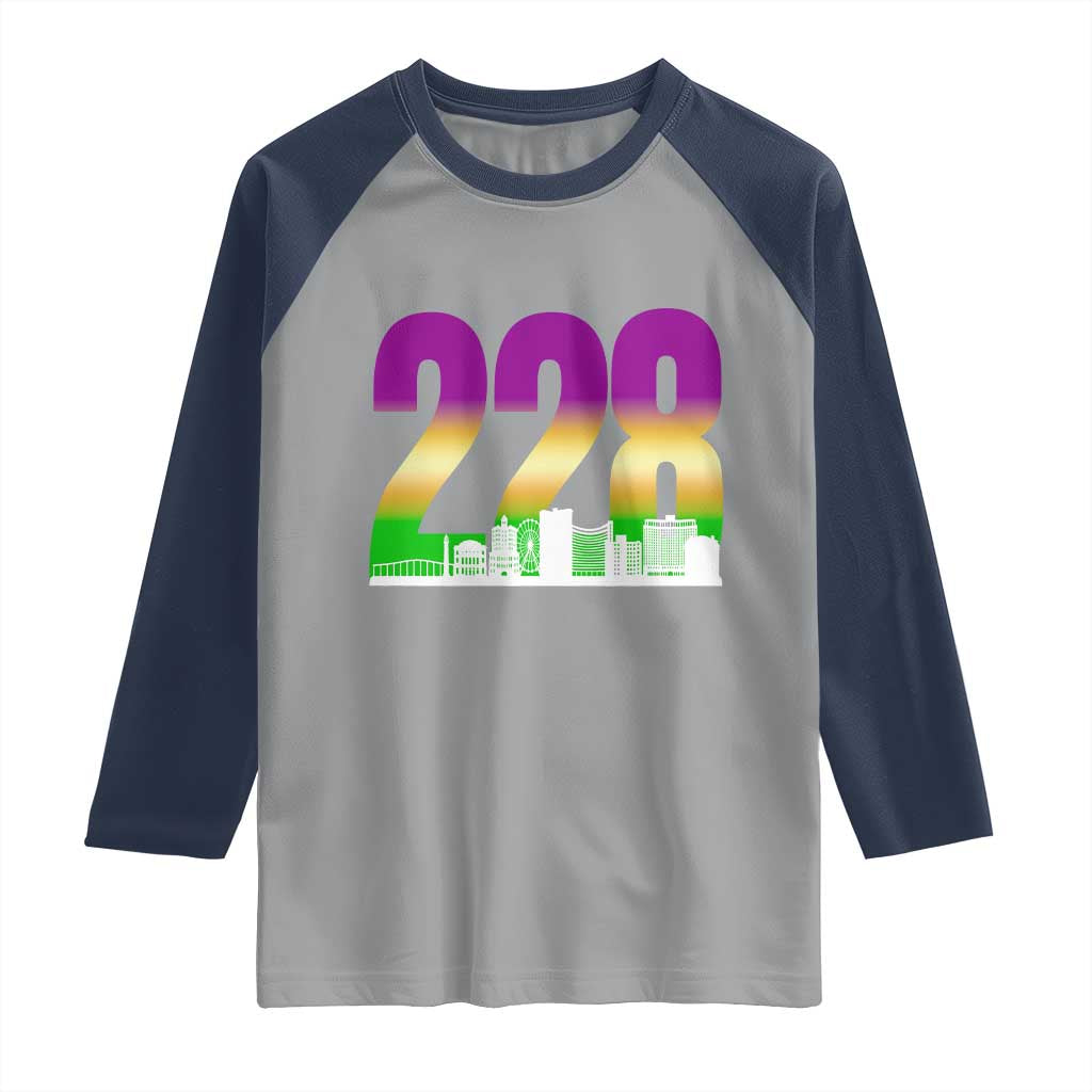 Funny Mardi Gras In Biloxi Mississippi Raglan Shirt 228 Skyline Area Code