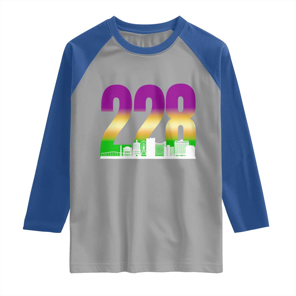 Funny Mardi Gras In Biloxi Mississippi Raglan Shirt 228 Skyline Area Code