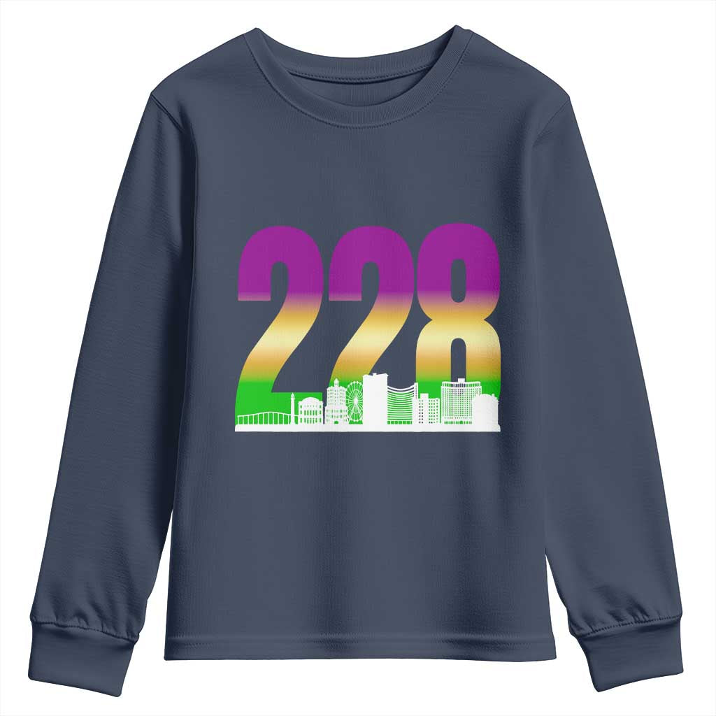 Funny Mardi Gras In Biloxi Mississippi Youth Sweatshirt 228 Skyline Area Code