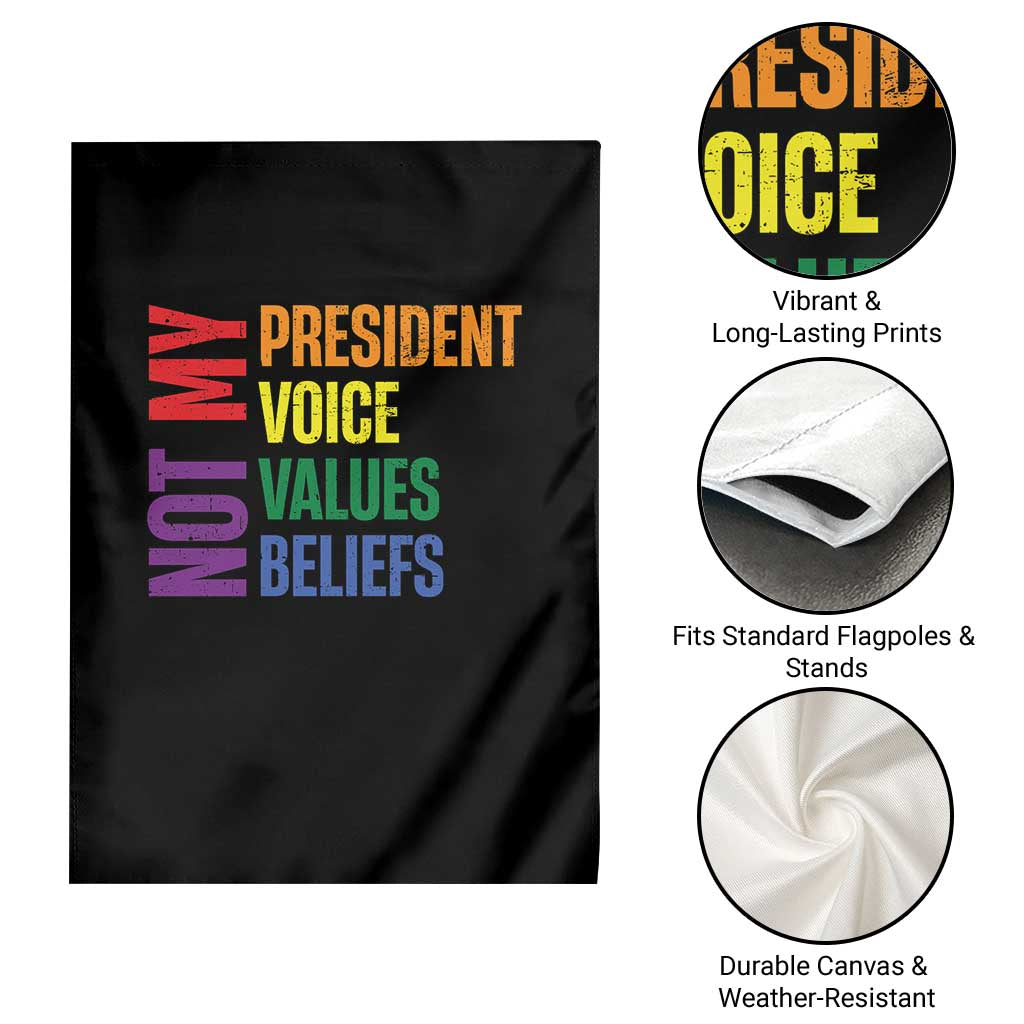 Not My President Not My Voice Not My Values Not My Beliefs Garden Flag Vintage Rainbow Text - Wonder Print Shop