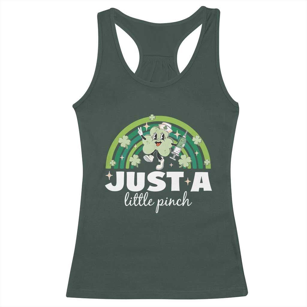Funny St Patrick's Day Nurse Racerback Tank Top Just A Little Pinch Rainbow Shamrock