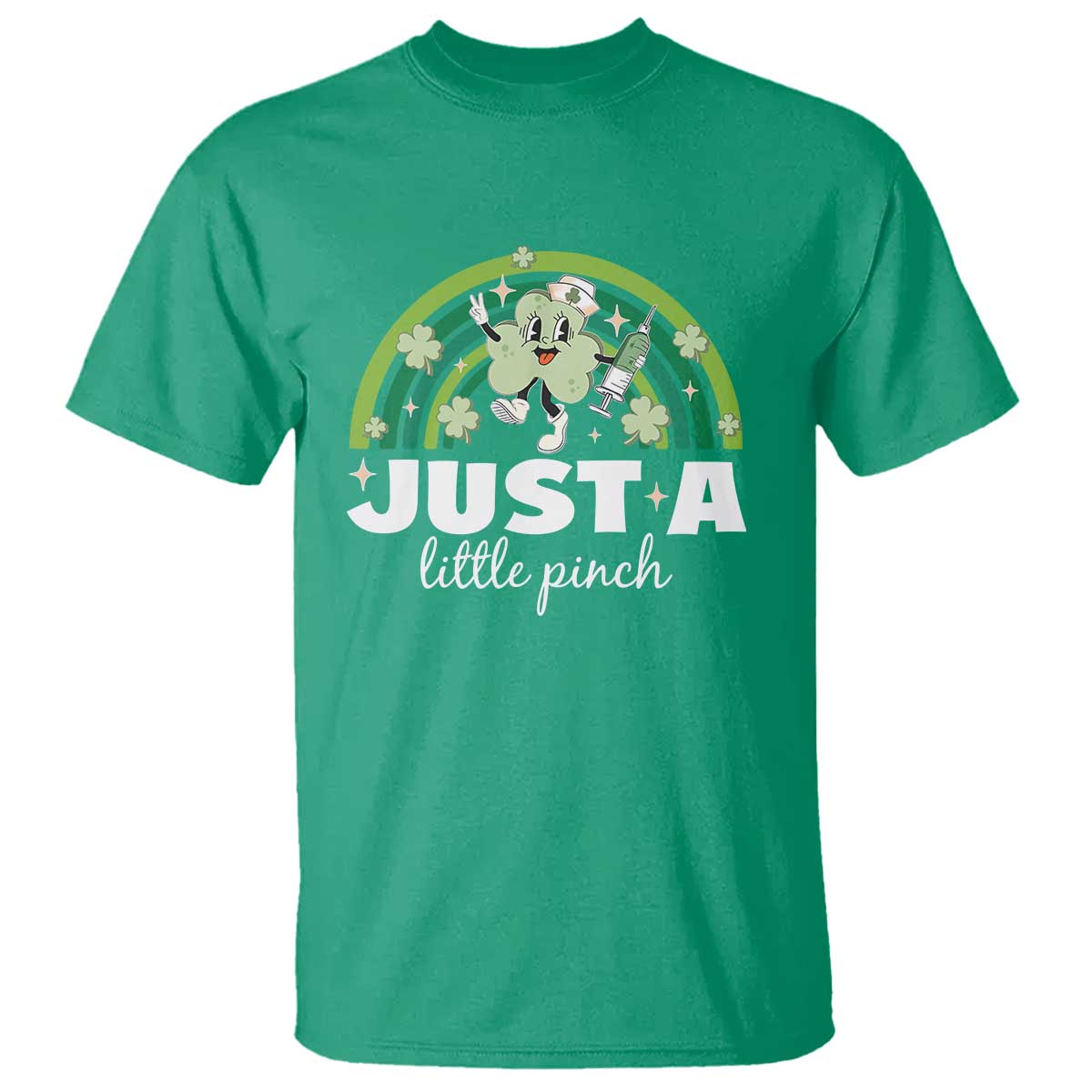 Funny St Patrick's Day Nurse T Shirt Just A Little Pinch Rainbow Shamrock