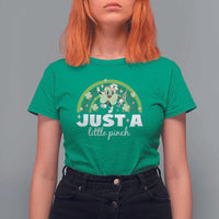 Funny St Patrick's Day Nurse T Shirt For Women Just A Little Pinch Rainbow Shamrock