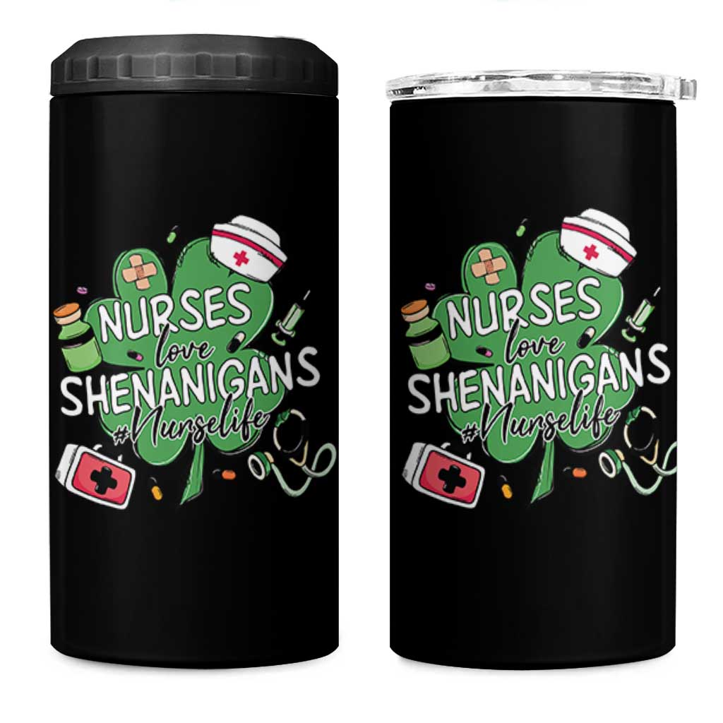 Funny St Patrick's Day Nurse 4 in 1 Can Cooler Tumbler Nurses Love Shenanigans Nurse Life Shamrock