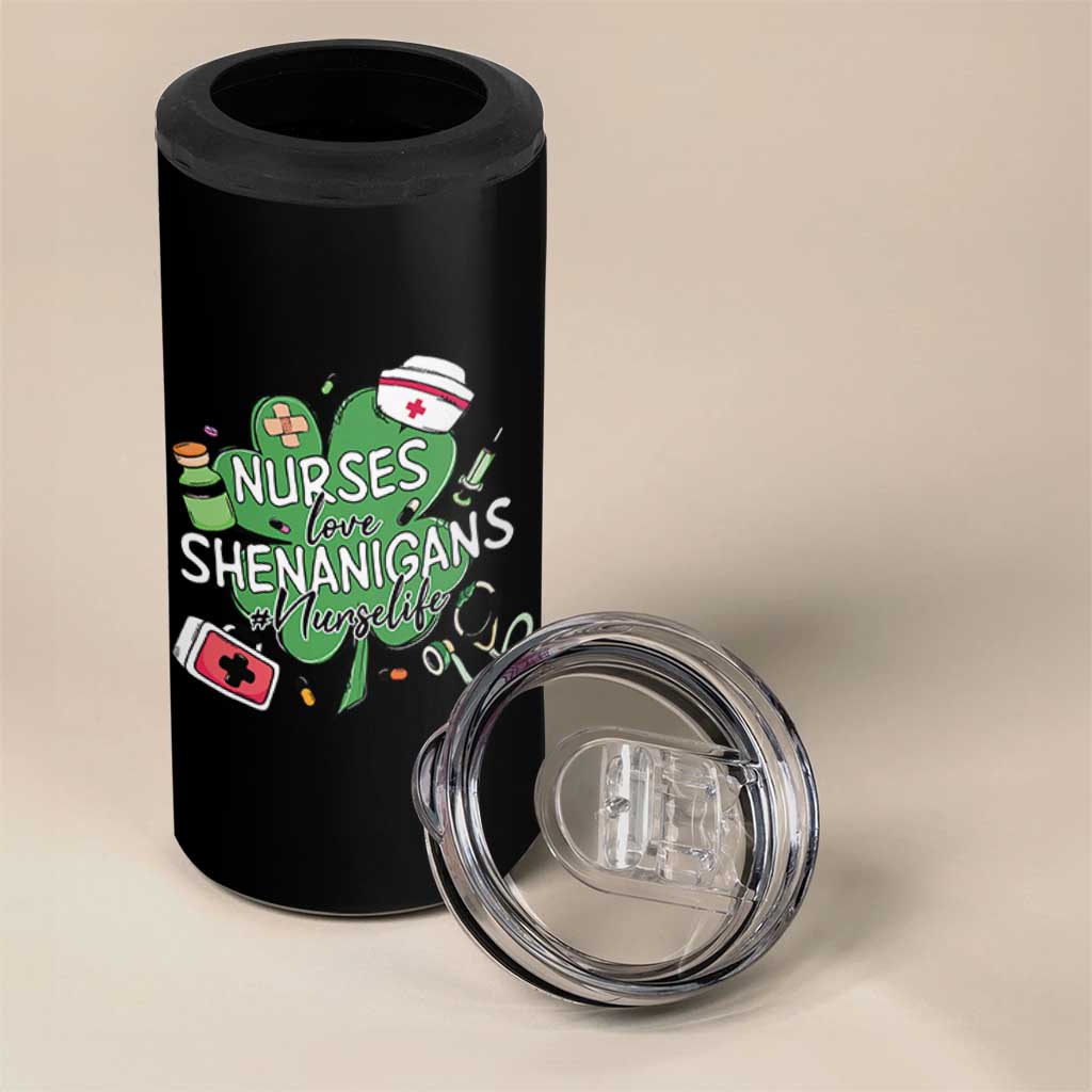 Funny St Patrick's Day Nurse 4 in 1 Can Cooler Tumbler Nurses Love Shenanigans Nurse Life Shamrock