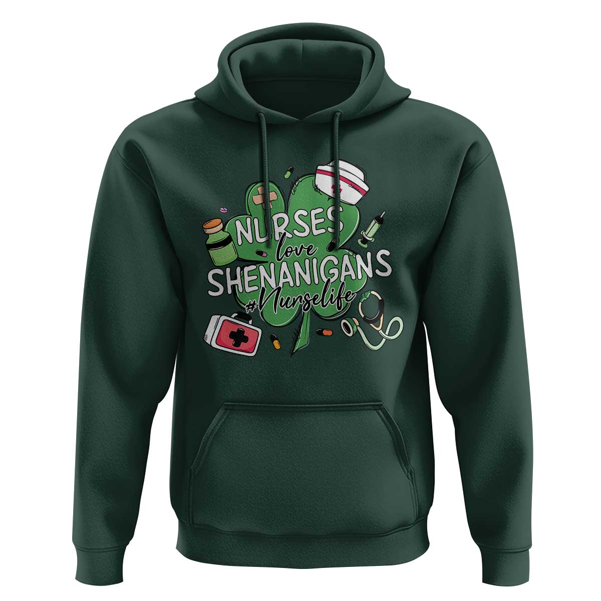 Funny St Patrick's Day Nurse Hoodie Nurses Love Shenanigans Nurse Life Shamrock