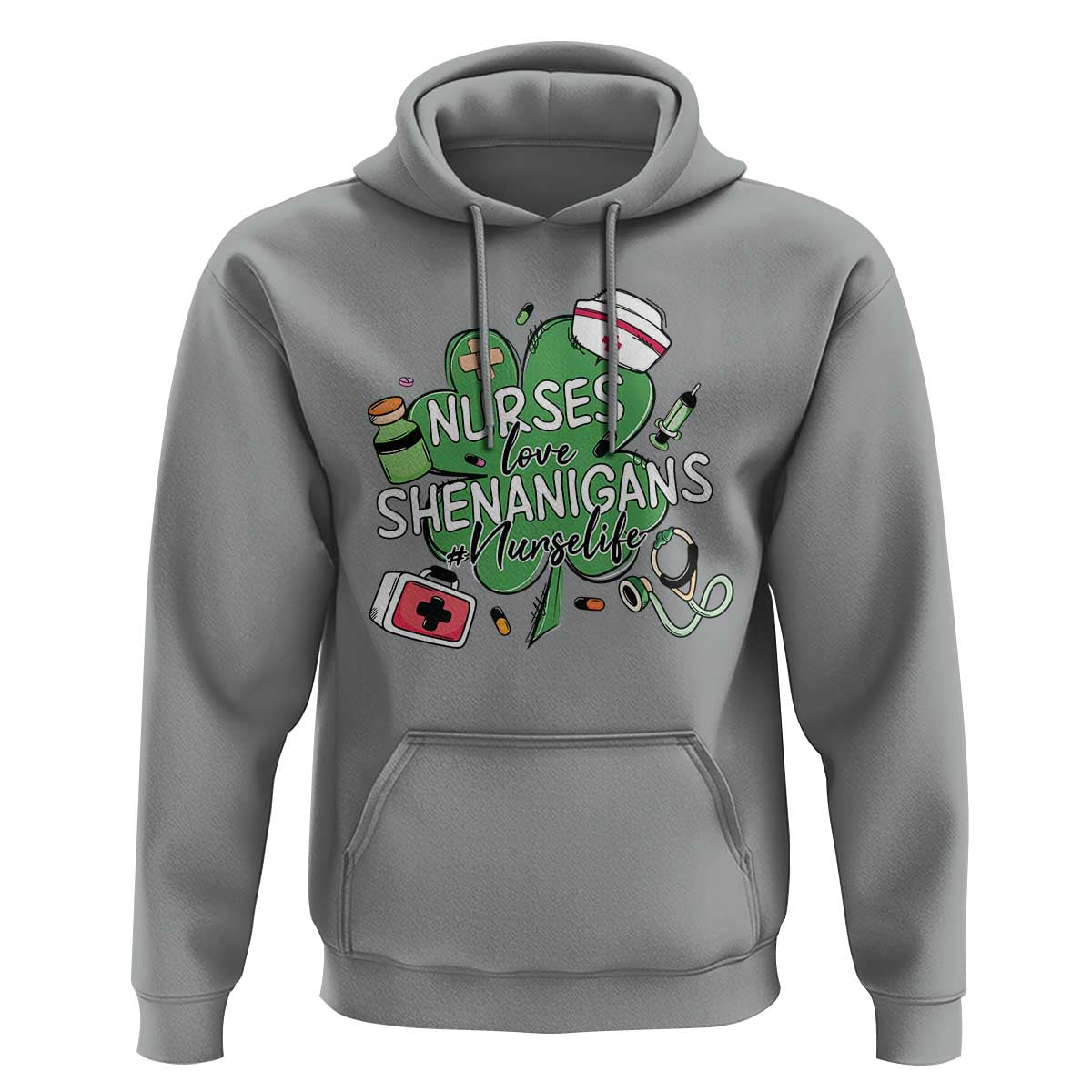 Funny St Patrick's Day Nurse Hoodie Nurses Love Shenanigans Nurse Life Shamrock