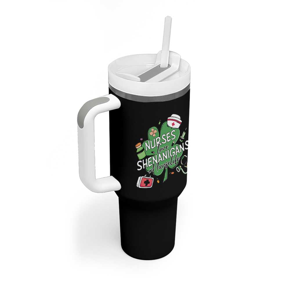 Funny St Patrick's Day Nurse Tumbler With Handle Nurses Love Shenanigans Nurse Life Shamrock