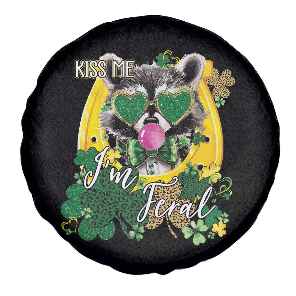 Funny St Patrick's Day Racoon Spare Tire Cover Kiss Me I'm Feral Horseshoe Shamrock