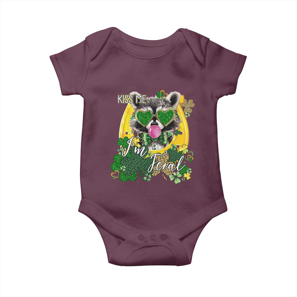 Funny St Patrick's Day Racoon Baby Onesie Kiss Me I'm Feral Horseshoe Shamrock
